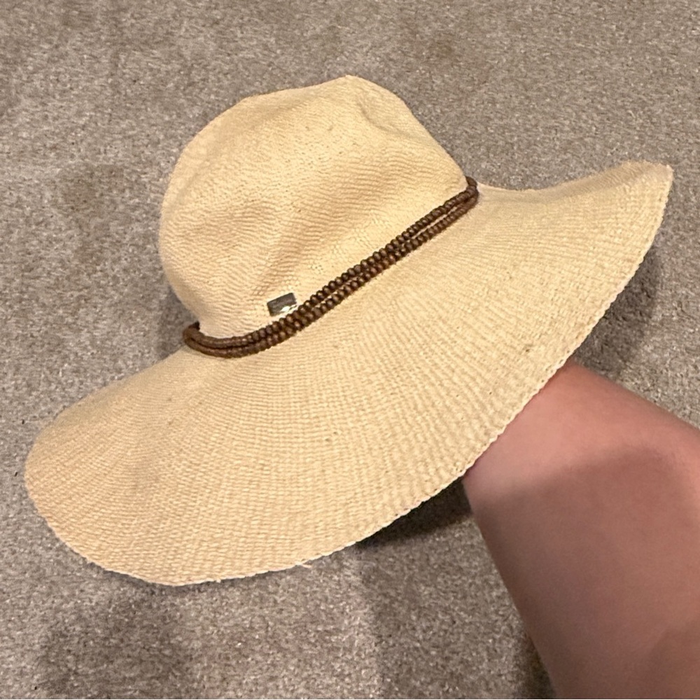 The American Hats Straw Raffia Natural Beaded Wide Brim Sun Hat Beach Tropical